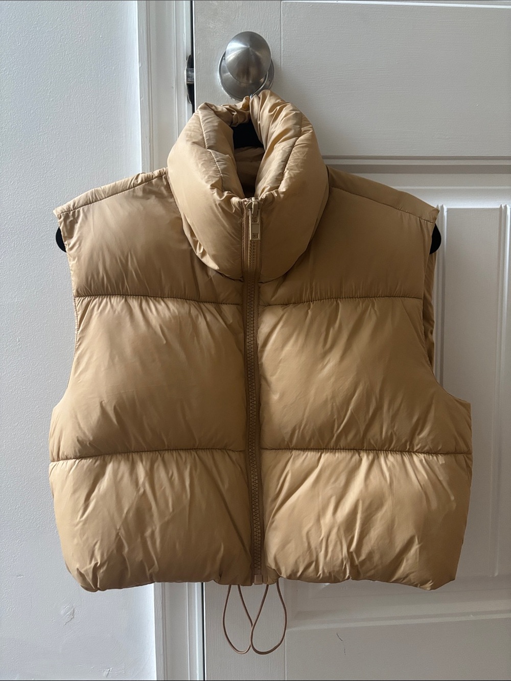 Women's Beige Puffer Vest with High Collar